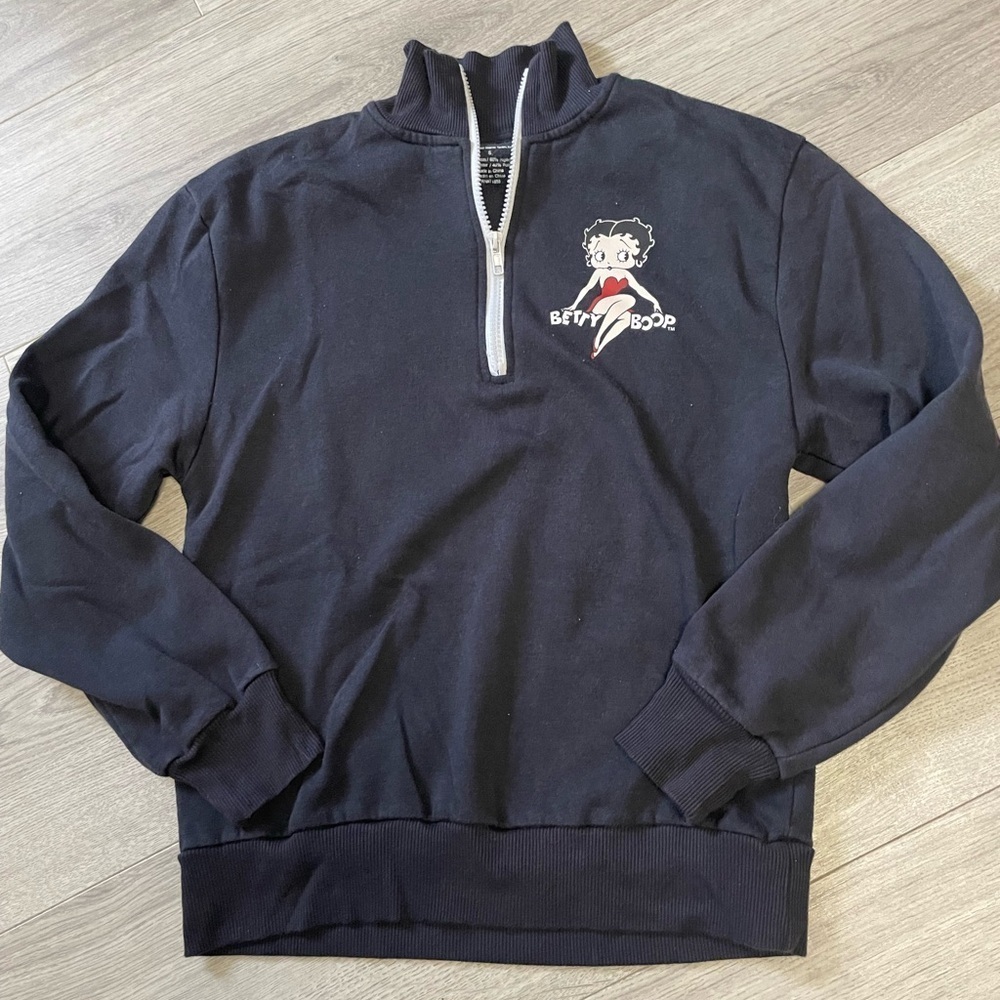 Betty‎ Boop Black Half-Zip women’s Sweater